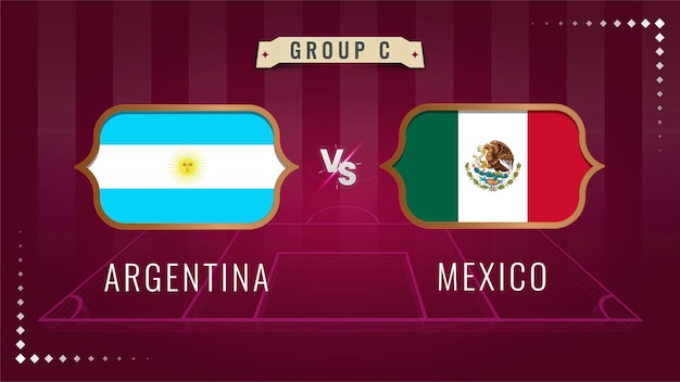 Vector argentinië vs mexico wereldkampioenschap voetbal 2022 achtergrondveld in slagen