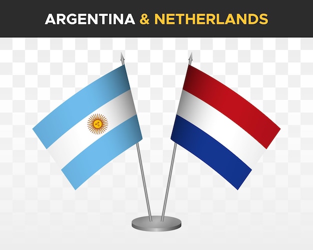 Argentinië vs Nederland bureau vlaggen mockup geïsoleerde 3d vector illustratie tafelvlaggen