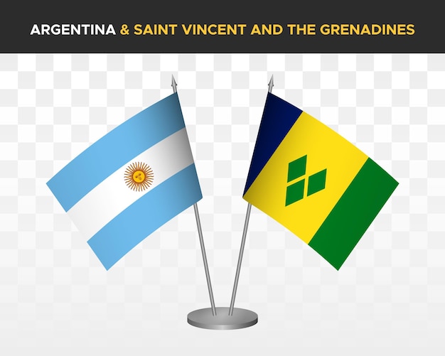 Argentinië vs Saint Vincent Grenadines Bureau vlaggen mockup geïsoleerde 3d vector illustratie tafel vlaggen