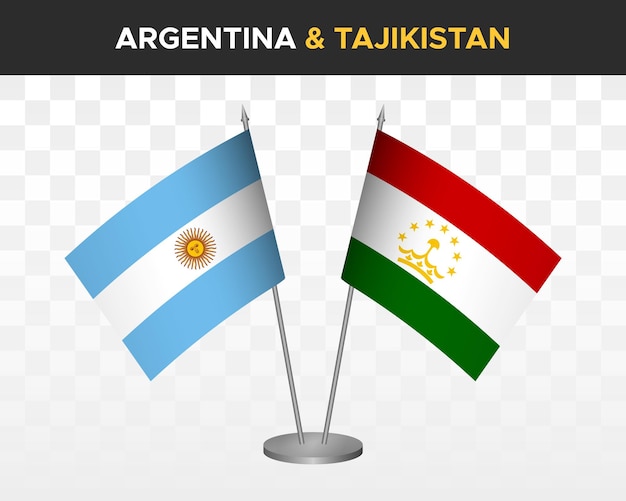 Argentinië vs Tadzjikistan bureau vlaggen mockup geïsoleerde 3d vector illustratie tafel vlaggen