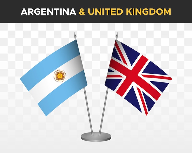 Argentinië vs UK Verenigd Koninkrijk bureau vlaggen mockup geïsoleerde 3d vector illustratie tafel vlaggen