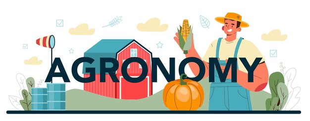 Vector argonomy typographic header. scientist making research in agriculture