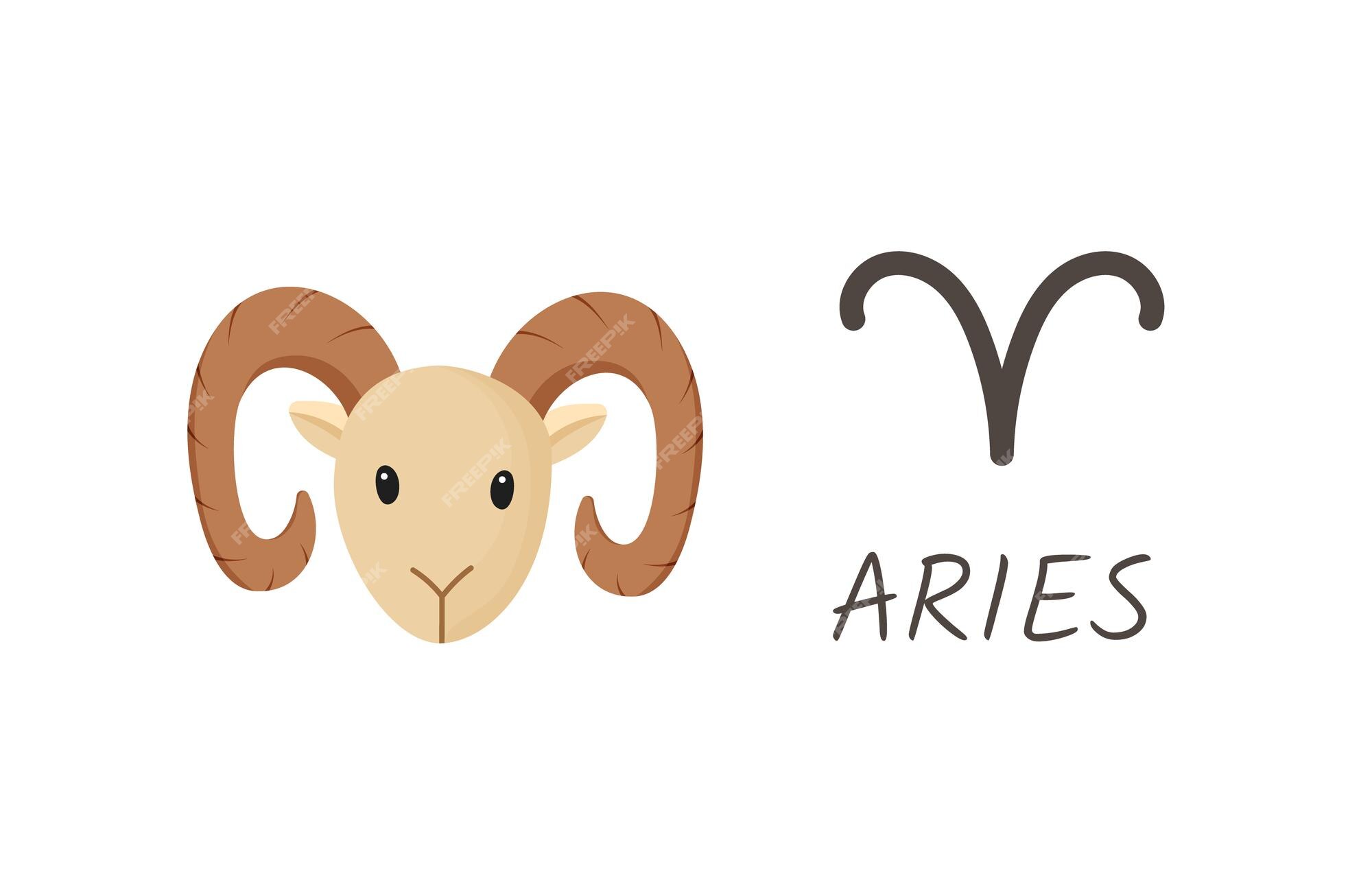 Premium Vector | Aries horoscope zodiac sign with symbol and inscription head cartoon style