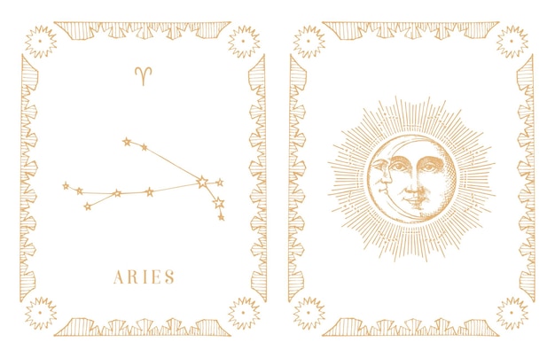 Aries zodiac constellation vintage card in vector