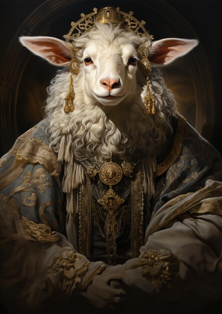 Vettore animali aristocratici ritratto rinascimentale arte digitale