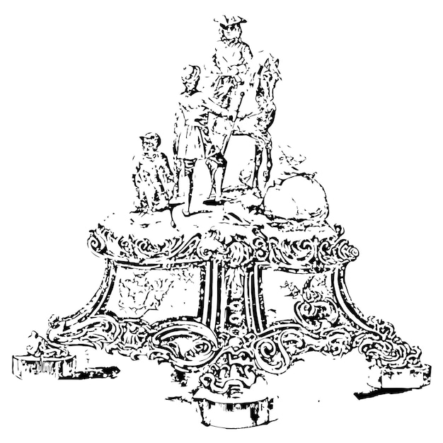 중세 주택 디자인 가구 정원 조각상이 있는 귀족의 럭셔리 라이프스타일