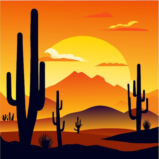 Вектор arizona desert landscape with sand and cactus vector illustration