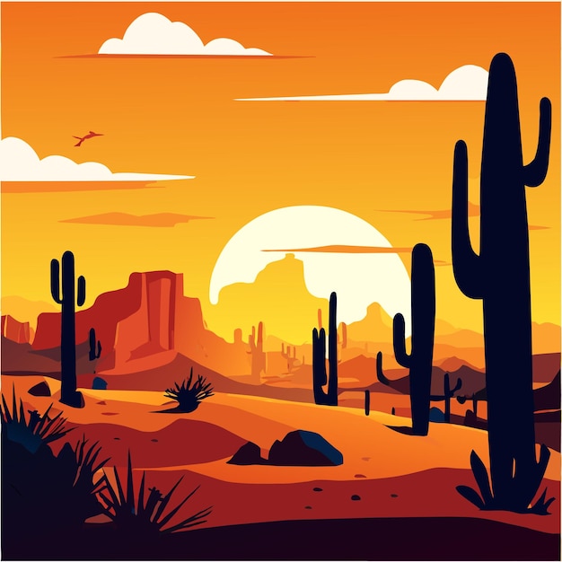 Vector arizona desert landscape with sand and cactus vector illustration