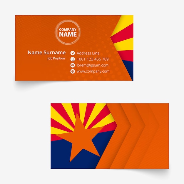 Vector arizona flag business card standard size 90x50 mm business card template with bleed under the clipping mask