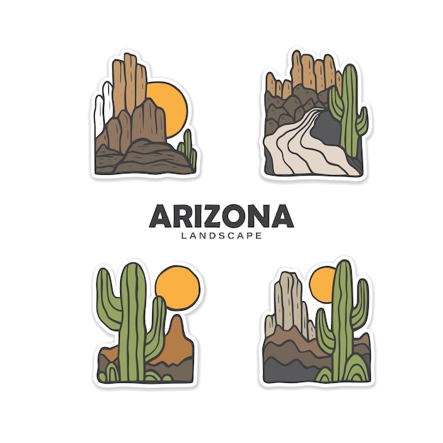 Vector arizona landschap vintage handgetekende vector illustratie voor sticker label embleem of patch