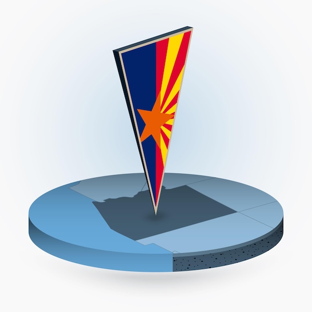 Vettore mappa dell'arizona in stile isometrico rotondo con bandiera triangolare 3d dello stato statunitense dell'arizona