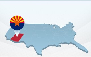 Arizona state map on united states of america map in perspective