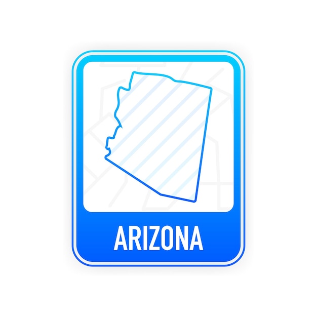アリゾナ-米国の州。青い看板に白い色の等高線。アメリカ合衆国の地図。ベクトルイラスト。