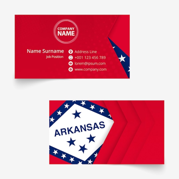 Vector arkansas flag business card standard size 90x50 mm business card template with bleed under the clipping mask