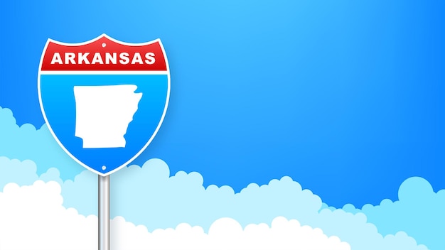 Arkansas kaart op verkeersbord. welkom in de staat arkansas. vector illustratie.