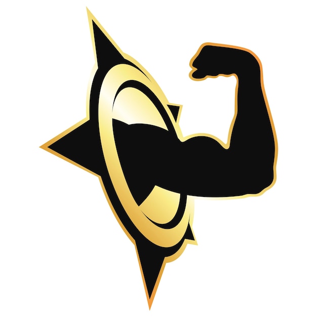 Vector the arm of the athlete is muscular and a star symbol for gym and sports