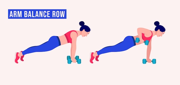 Arm Balance Row oefening Vrouw workout fitness aerobic en oefeningen