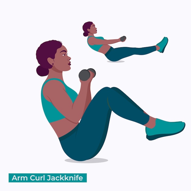 Arm curl jackknife oefening vrouw workout fitness aerobic en oefeningen