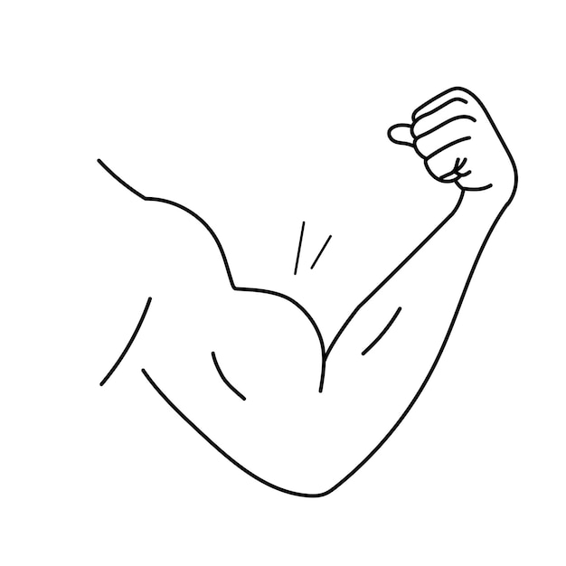 Arm with big muscles like bodybuilders Vector doodle illustration isolated on white background