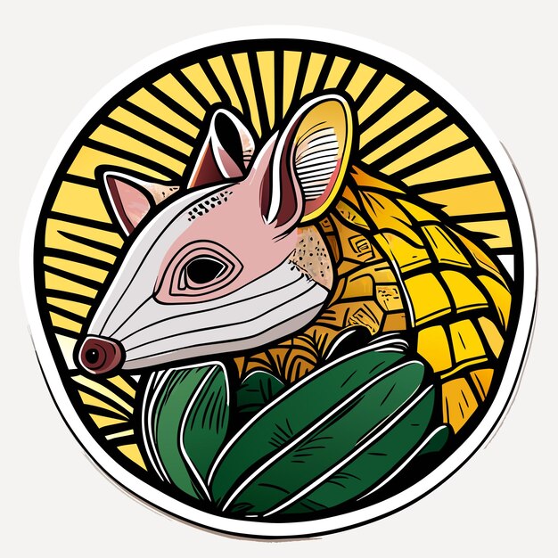 Armadillo flat sticker cartoon style illustration