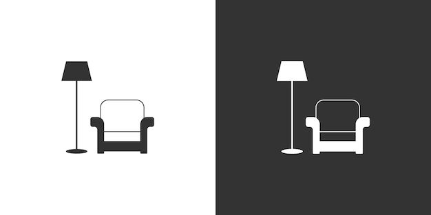 Armchair and floor lamp icon Isolated on black and white background Interior vector icon