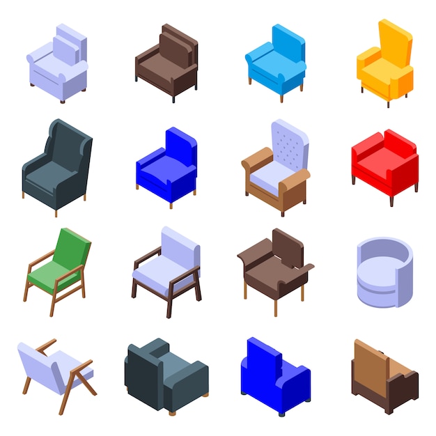 Armchair icons set, isometric style