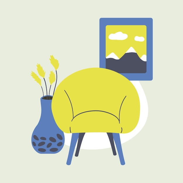 Vector armchair wheat and painting home furnishings interior of room with upholstered furniture house plant