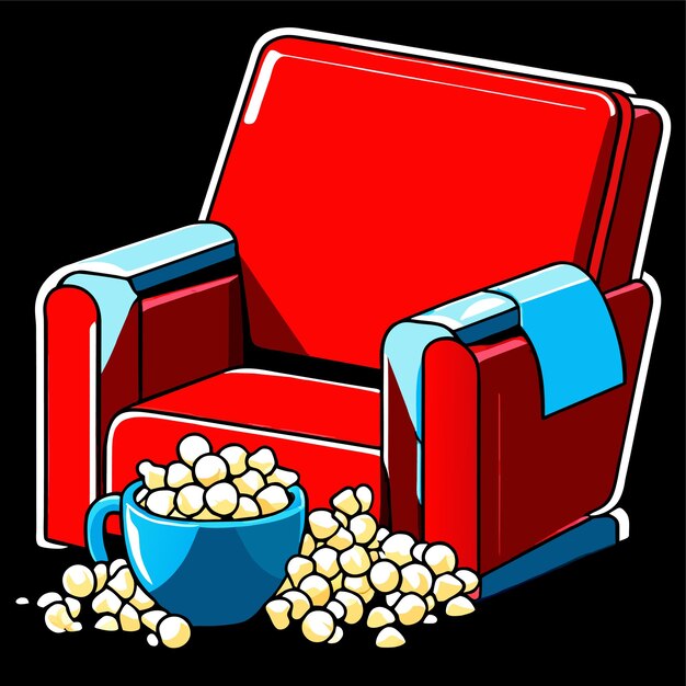 Vector armchair with soda popcorn and 3d glasses