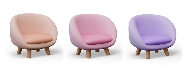 Armchair with soft upholstery Set of vector furniture of different colors