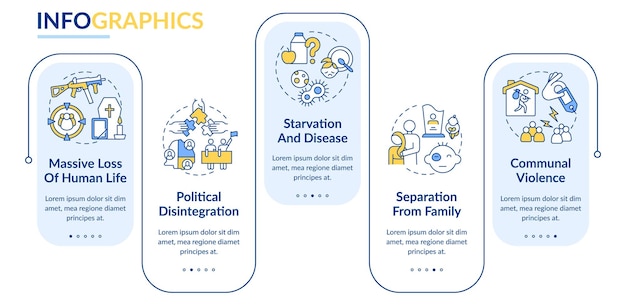 armed hostilities results rectangle infographic template separation data visualization with 5 steps process timeline info chart workflow layout with line icons latobold regular fonts used