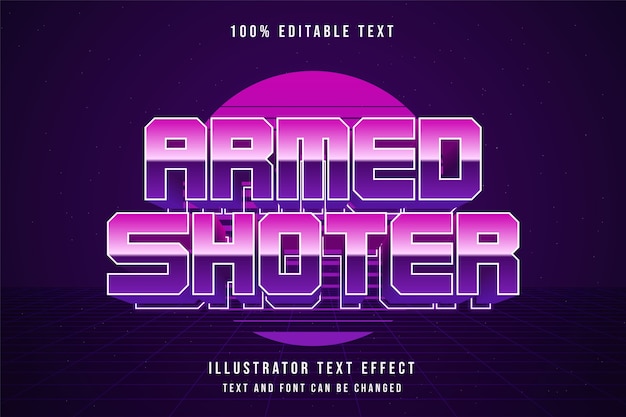 Vector armed shooter editable text effect blue gradation pink neon text style