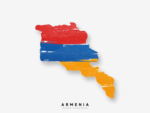 Armenia detailed map with flag of country. Painted in watercolor paint colors in the national flag.