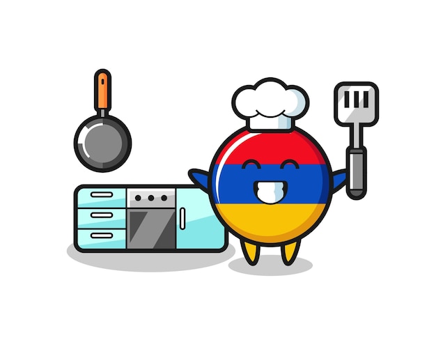 L'illustrazione del personaggio della bandiera dell'armenia come chef sta cucinando un design carino