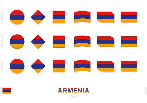 Набор флагов Армении, простые флаги Армении с тремя различными эффектами.
