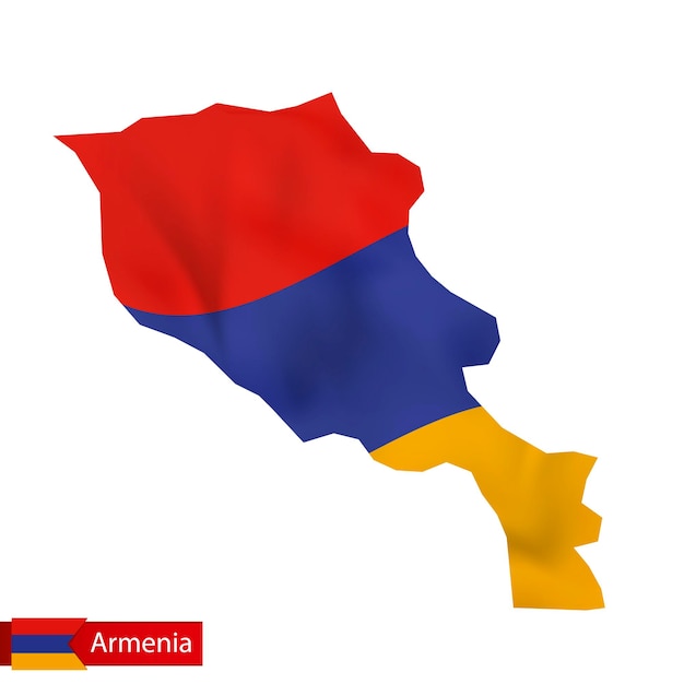 Armenia map with waving flag of Armenia