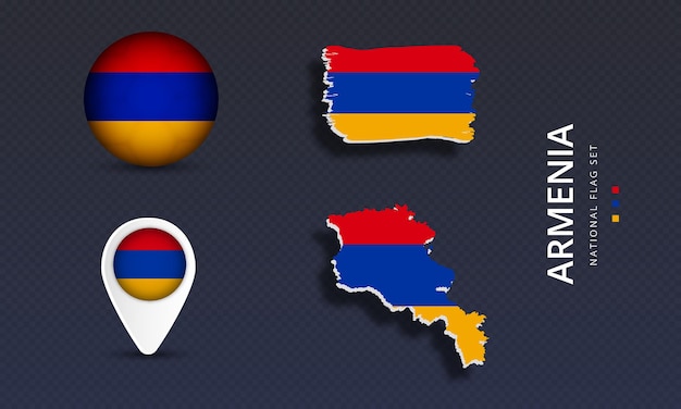 armenia national country wave flag set