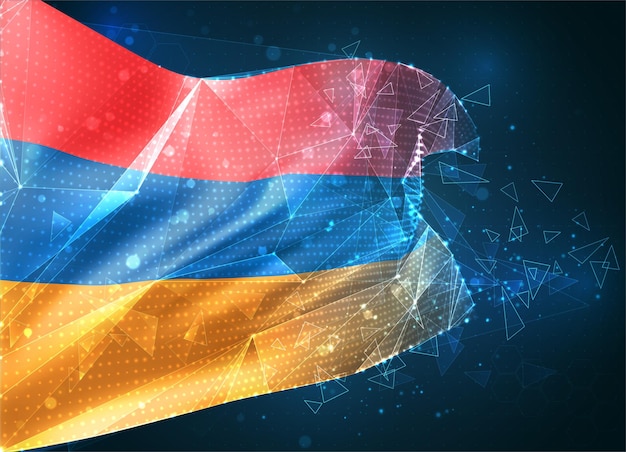 Armenia, vector flag, virtual abstract 3D object from triangular polygons on a blue background