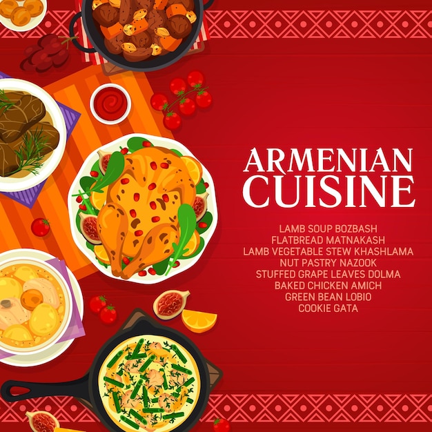 Armenian cuisine menu cover vector template