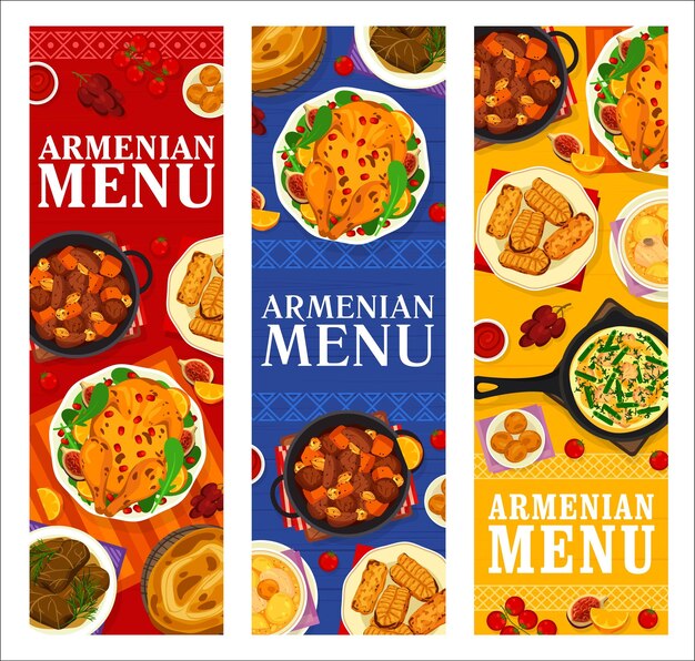 Vector armenian cuisine restaurant menu meals banners