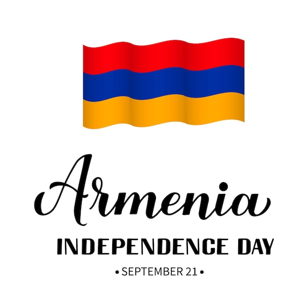 Armenië onafhankelijkheidsdag kalligrafie hand belettering met vlag geïsoleerd op wit armeense vakantie gevierd op 21 september vector sjabloon voor typografie poster banner wenskaart flyer enz