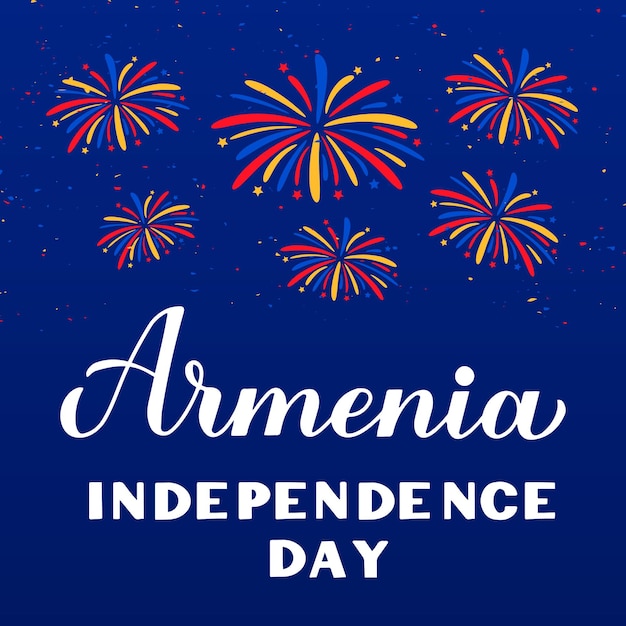 Armenië Onafhankelijkheidsdag kalligrafie handlettering met vuurwerk Armeense feestdag gevierd op 21 september Vector sjabloon voor typografie poster banner greeting card flyer enz