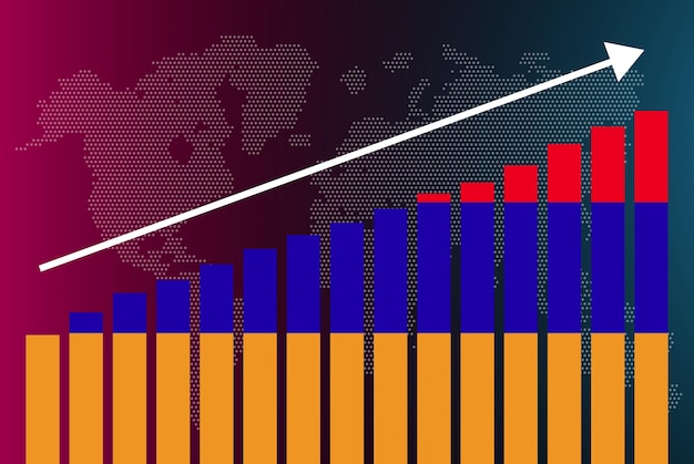 Armenië staafdiagramgrafiek, toenemende waarden, landstatistieken concept, Armenië vlag op staafdiagram