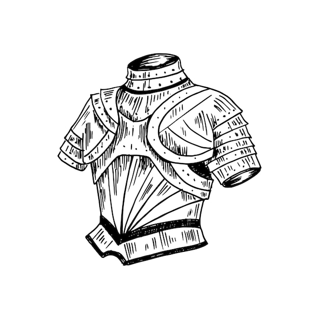 Armor. Hand-drawn sketch. Black and white. Vector illustration isolated on white.