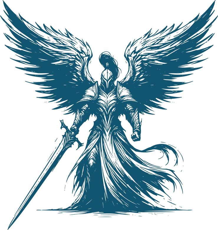 Armored Angelic Warrior with Sword in Dynamic Ink Style