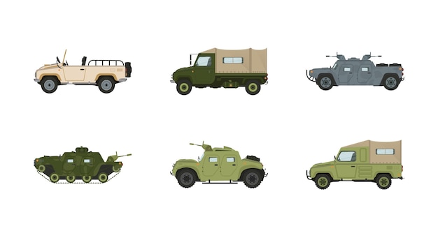 Vector armored military vehicles with heavy tank system vector set