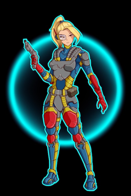 Vector armored police girl character design