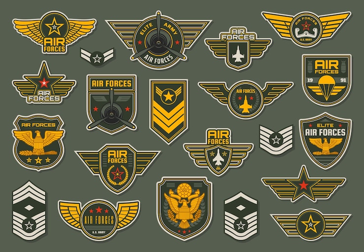 Vector army air forces, airborne units badges and winged chevrons