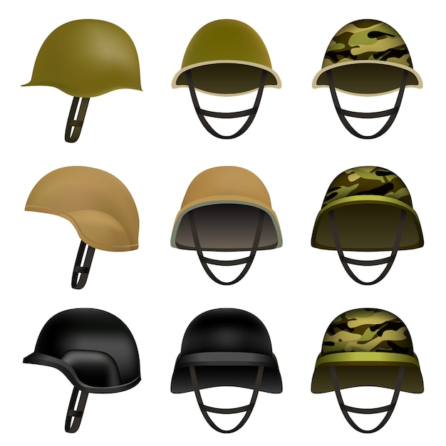 Vettore set di mockup soldato casco dell'esercito