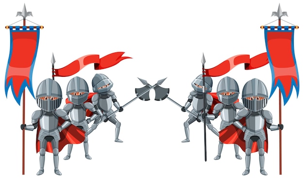 army of medieval knights on white background