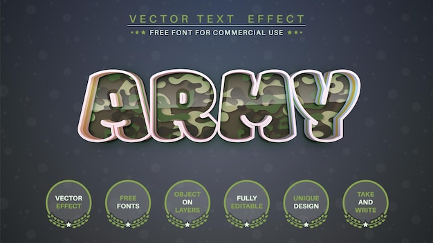 Vector army military edit text effect editable font style